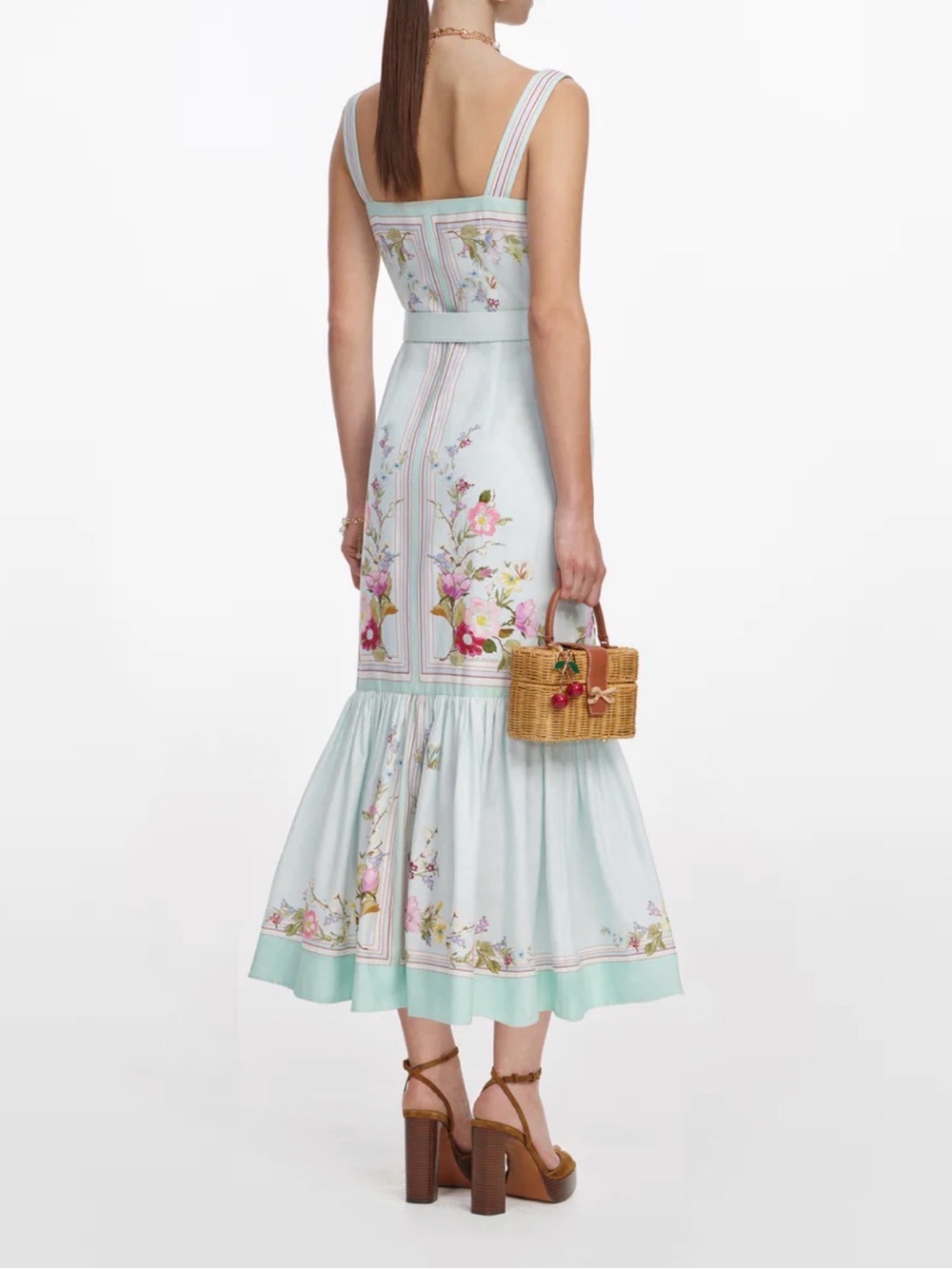 Trendy Self-Portrait Pastel Blue Floral Embroidered Midi Dress - Picture 6 of 11